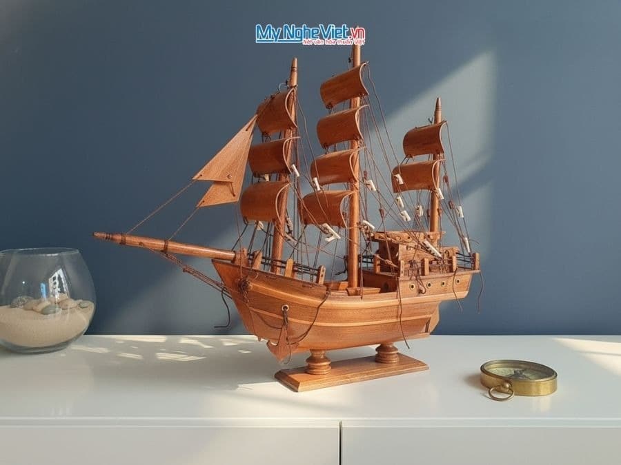 Thai Traditional Wooden Sailboat Model 16-Inch Hardwood | Museum-Quality Maritime Heritage
