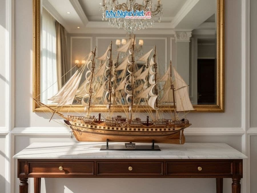 France II 47-Inch Natural Wood Model Ship | Historic Cargo Vessel Replica